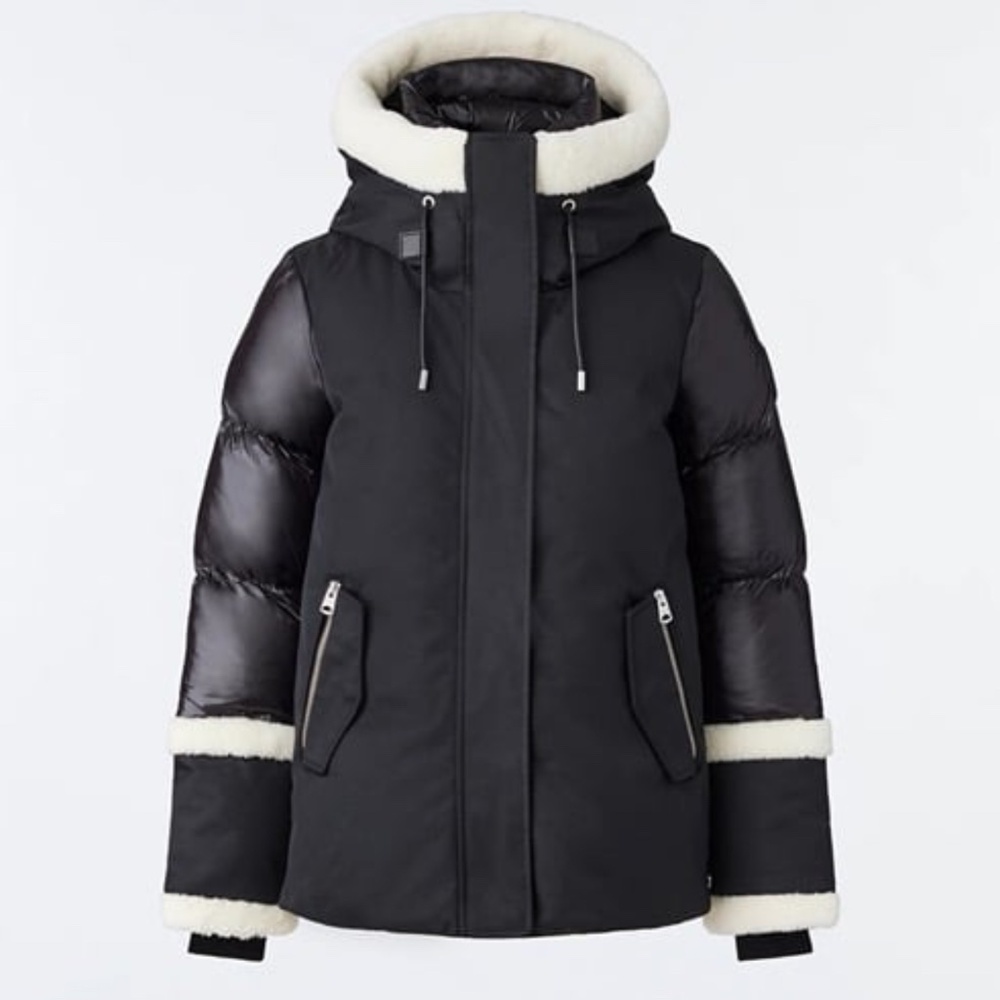 Mackage CYRAH Arctic Twill down jacket with shearling trim